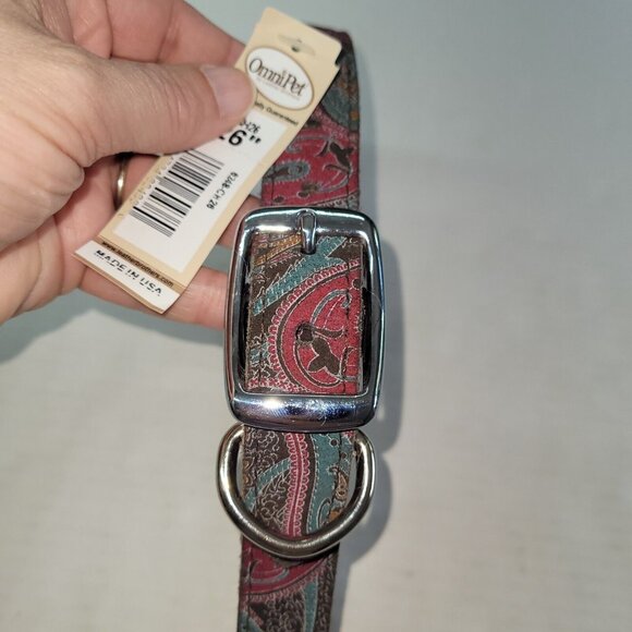Omni Pet Dog‎ Collar Signature Leather Red Brown Green Paisley 26"(22-23")Buckle - Picture 2 of 10